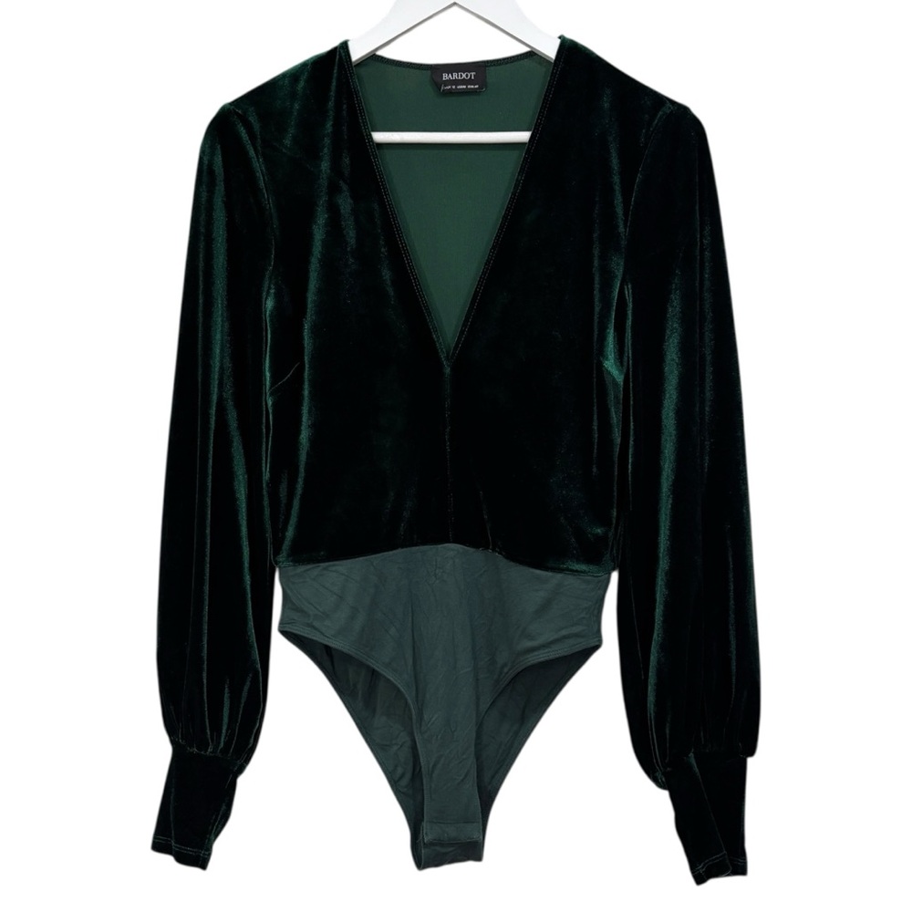 Bardot Long Sleeve Velour Green Spring Bodysuit Size Medium Womenβs